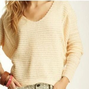Free People Bumblebee Oversized Open Knit V-Neck Slouchy Sweater Peach Pink S